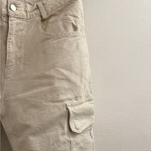 Madhappy Men’s Casual Cargo Pants in Cream Beige Size M 32x30 Adjustable Stretch